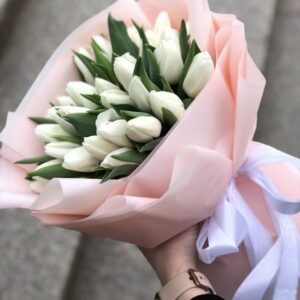 Букет из 25 белых тюльпанов