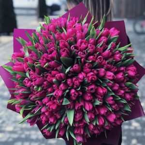 Букет из 101 фиолетового тюльпана