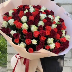 101 роза микс 60 см, доставка цветов Харьков, 101 роза Харьков