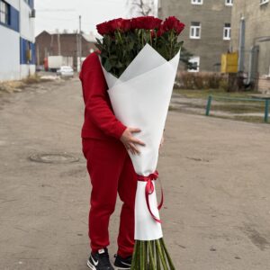 Букет из 25 красных голландских роз Freedom 150 см