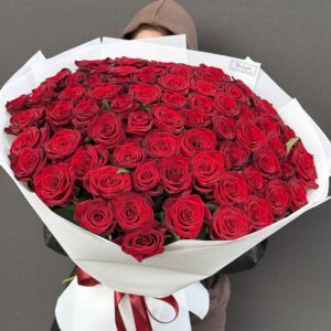 Букет из 69 красных роз Гран При 70 см, доставка цветов Харьков, цветы Харьков